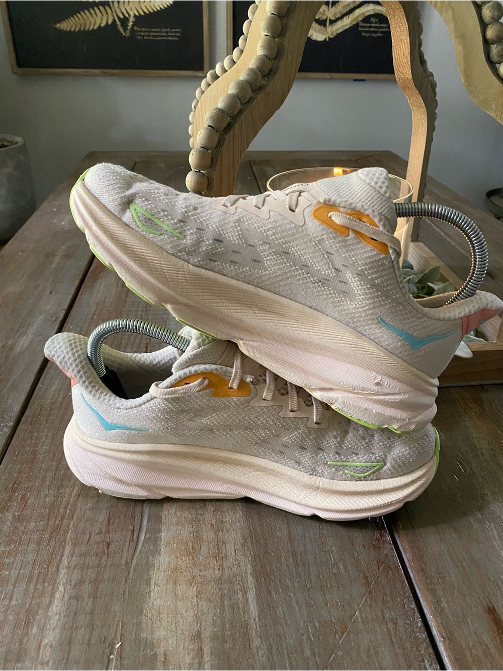 HOKA Clifton 9 Walking Running Sneakers Athletic Shoes 7B Vanilla Astral - Picture 7 of 10